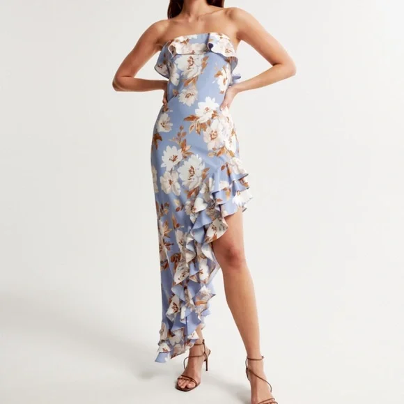 Abercrombie & Fitch | Dresses | Abercrombie Fitch Strapless Asymmetrical  Ruffle Highlowmaxi Dress | Poshmark